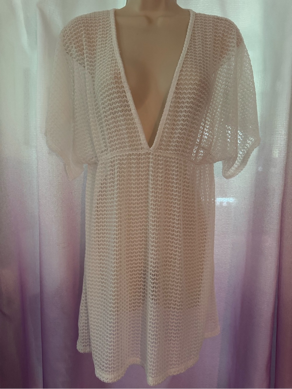 Jordan Taylor White Crochet V-Neck Swim Coverup